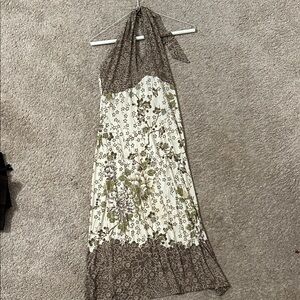 BCBGMaxAzria Asymmetrical Floral Dress in Cream and Brown